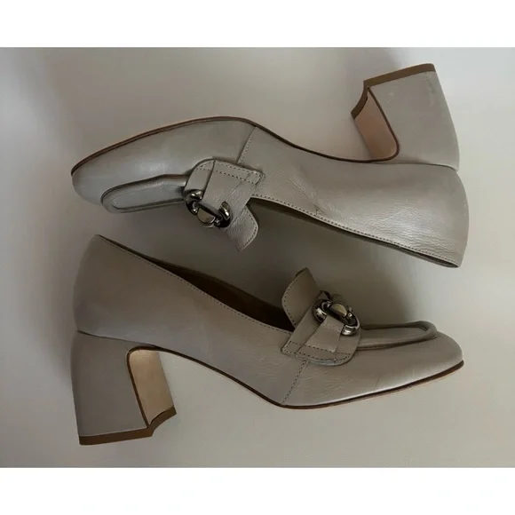 Laura Bellariva Taupe Leather Bit Loafers in Sky Gray Size 38/8~ Excellent - Picture 4 of 7